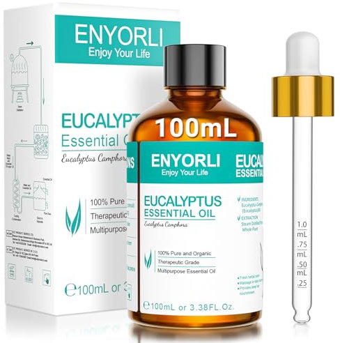 ENYORLI Olio Essenziale Eucalipto 100mL 100% Olio Eucalipto Puro per Aromaterapia, Cura della Pelle & Purificazione dell'Aria per Massaggi, DIY & Yoga
