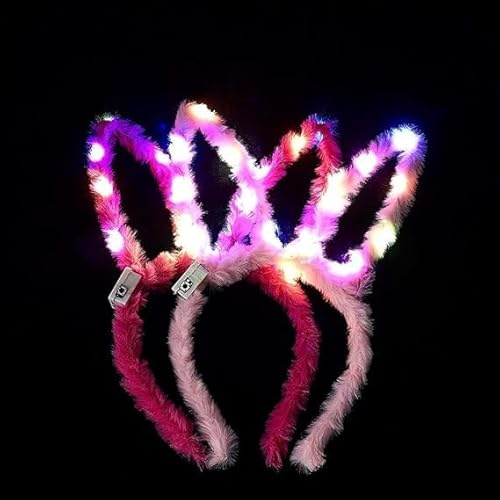 Hasenohren Kopfschmuck,Hasen Haarreif Leuchtendes Stirnband, LED Plüsch Haarreif Easter Geburtstag Weihnachten Party Erwachsene Kinder Leucht Kopfstück Hairband Rabbit Ear (Farbe A)