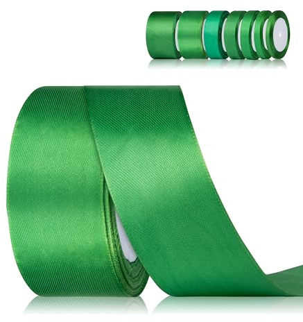 Fyshird Satinband Grün 40mm x 22m Geschenkband Breit Schleifenband Hochzeit Polyester Bänder zum Basteln Dekoband für Geburtstag DIY