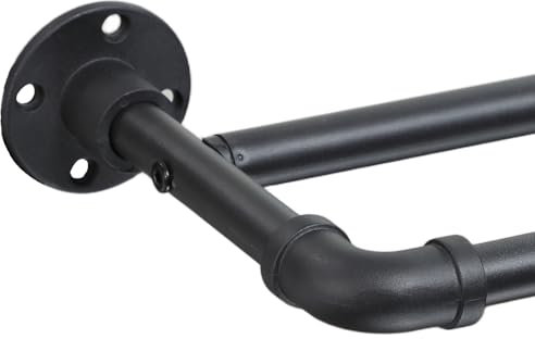 Industrial Double Curtain Rods for Windows 31 to 52 Inch, Adjustable Telescoping 1 Inch Black Double Curtain Rod Set Heavy Duty Blackout Wrap Around Curtain Rods for Living room, Sliding Glass Door