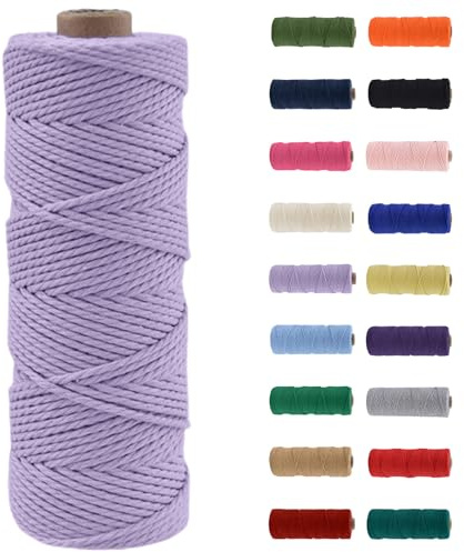 MORAINJAY Makramee Garn 3mm, Makramee Garn Hellviolett, Makramee Baumwollgarn 3mmx100m, Baumwollkordel Natur, Baumwoll Bastelschnur für Basteln Stricken Boho Deko DIY Handwerk Wandbehang Wohnzimmer