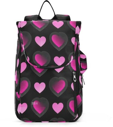 Amooorous Tennis-Rucksack für Erwachsene, niedlich, robust, Schwarz / Rosa, Farbverlauf, Valentinstag, Liebe, 3 Schläger, Badminton-Tasche, Tasche für Herren und Damen, Tennis, Sport, Para Pala de