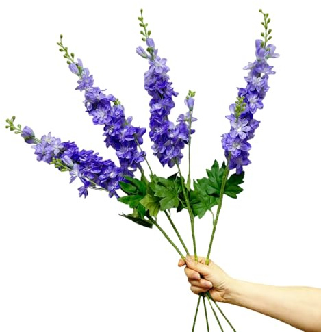 DODXIAOBEUL 4Pcs Long Stem Artificial Flowers for Tall Vase,33'' Artificial Delphinium Flowers Faux Silk Flowers for Home Office Decor Wedding Centerpieces,Light Purple