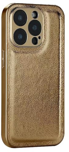 TYLYJSU Custodia Opaca per iPhone 16 PRO Max/16 Pro/16 Plus/16, Anti-Impronte Digitali Cover Posteriore Sottile in Pelle per Uomo e Donna, Protezione Obiettivo,Ottone,16 PRO Max