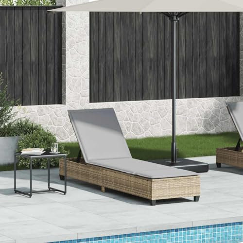 Myheimly Sonnenliege Gartenliege Relaxliege Gartenmöbel Liege Strandliege mit Auflagen Beige 55x200x25,5cm Poly Rattan Beige Hellgrau