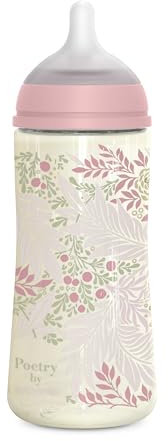 Suavinex, biberon da 360 ml, con tettarella fisiologica SX Pro in silicone, valvola anticolica, flusso denso (L), per liquidi a densità densa, adatto per pappe liquide. Neonati +6 mesi, Poetry, rosa