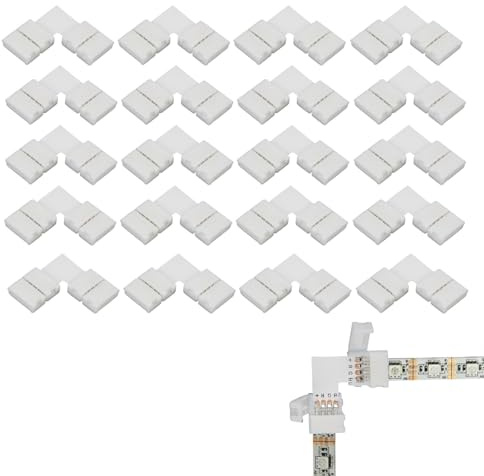 20teiliges Lichtstreifenzubehör enthält L-förmigen Lichtstreifenverbinder 4polig, Enthält L-förmige und Nahtlose 4-polige Verbinder für 10 mm SMD 5050 RGB LED Streifen, Nicht Wasserdicht