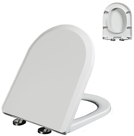 D Shape Toilet Seat White, Soft Close Toilet Seats White, Quick Release for Easy Clean, Adjustable Hinge, Top Fixed Toilet Seat Cover Bathroom Lid, 35.5 * 44cm,02D