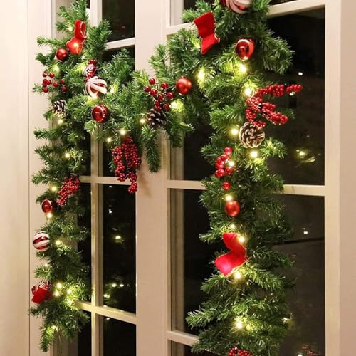 Weihnachtsgirlande, 2.7M/9Ft Artificial Fir Garland, Christmas Fir Garland, Flexible und Wiederverwendbare Weihnachtsdeko für Indoor Außen Kamin Garten Treppe Weihnachtsdeko