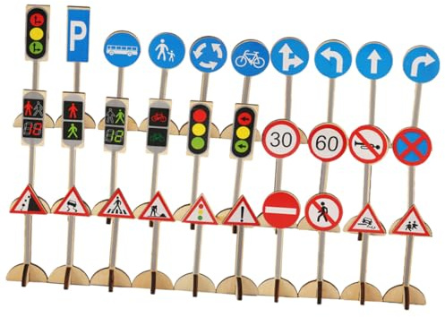 FUNNETOYU Jouet Éducatif pour Garçon Et Filles Panneaux De Signalisation Routière en Bois 30 Pièces Ensemble Apprentissage Précose Jouet Pédagogique pour Jeu De Simulation Circulation Routière