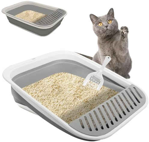 Groß Katzenklo Flacher Einstieg, faltbar Katzentoilette Niedrig Einstieg | Kitten, ideal für ältere Katzen bei Arthritis& eingeschränkter Mobilität, nach Kastration, niedriger Einstieg, wasserdicht