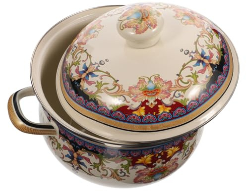 Alipis Enamel Soup Pot Double-Handle Stockpot 22cm Thickened Wear-Resistant Household Cooking Pot Suitable for Gas and Induction Stove