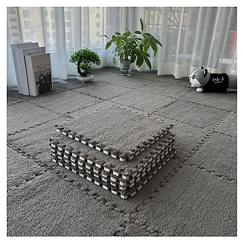 GDHKDDFL Losetas de moqueta de Felpa, Alfombra de Juego 12 Piezas con mosaicos entrelazados Espuma Suave y esponjosa for Dormitorio, 30 x cm(Gris)
