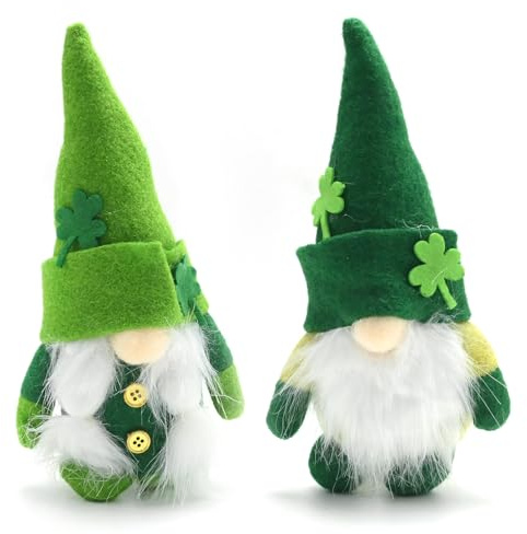 Hoypeyfiy Set von St. Patrick's Day GNOME, 2er-Pack irische GNOME-Dekorationen, grüne Kleeblatt-Plüschpuppen für Kinder und Wohnkultur