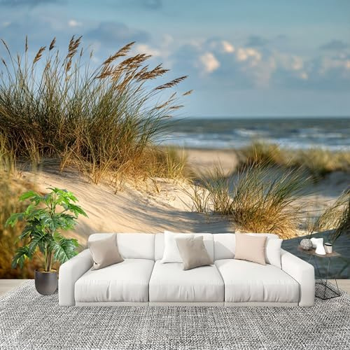3D Moderne Art Photo Papier Peint 300x210 cm Plages Dunes De Sable Paysages Papier Peint Panoramique Poster Geant Mural Fresque Murale intissé Bleu Clair Salon Chambre D'enfant Fond TV Décor