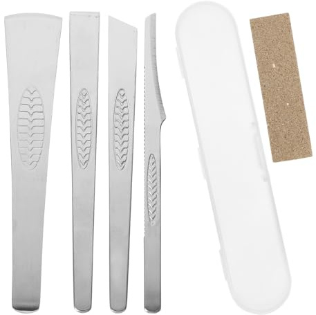 BATHVEVE Ensemble D’outils de Pédicure 4 Couteaux en Acier Inoxydable Réutilisables Pierre à Aiguiser et Étui de Rangement, Outil Portable pour Cuticules, Coupe des Peaux Mortes