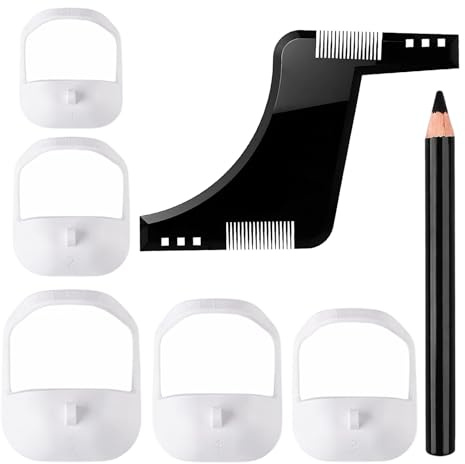 Pack of 7 Beard Shaper, Beard Shaping Tool for Men, Professional Beard Line Up Tool, Goatee Beard Shaper with 5 Templates and Styling Pencil, Beard Template Set for Precise Styling