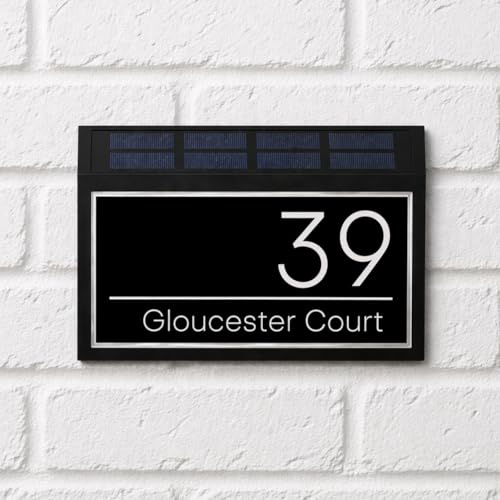 House Signs Direct Solar Light House Number Plaque, 280mm x 150mm | Acrylic address marker with integrated solar-powered LED and wall fixings, ideal for outdoor and driveway use.