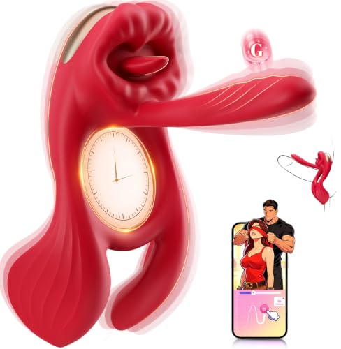 Vibrating Cock Ring Sex Toys for Couples AI Sync App Controlled Penis Ring Vibrator with Clitoral & G Spot Stimulator Tongue Licking Cock Sleeve 4 Motors 7 Vibrations Testicle Adult Toys for Men Women