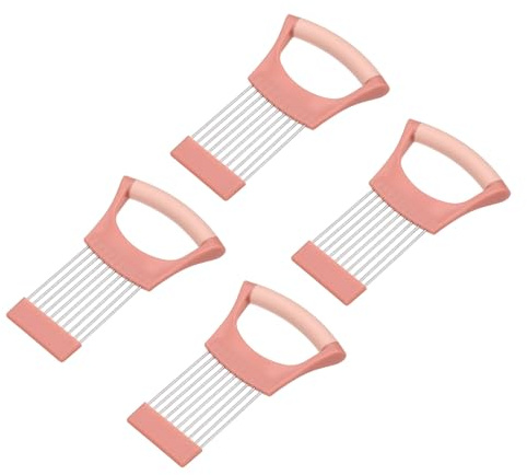 QUARKZMAN 4 Pezzi Supporto Affettacipolle, Acciaio Inossidabile Supporto Tagliaverdure Utensile Da Taglio Per Affettare Conservare Cipolle Pomodori Patate Avocado Mele, Rosa