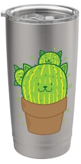 Cat Cactus in Pot Plant Stainless Steel Insulated Tumbler