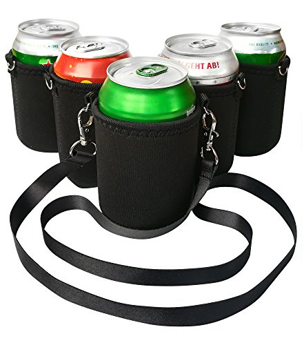 BeerHolder Eff Em Concept - Juego de 5 soportes para latas para el cuello, soporte para latas con correa para el cuello, soporte para vasos y botellas (lanyard)