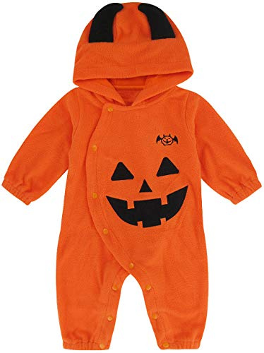 MOMBEBE COSLAND Déguisement Bébé Garçons Citrouille Barboteuse Halloween Costume,Orange,12-18 mois (90)