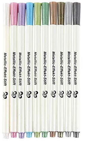 Ideen mit Herz Metallic Marker | Metallic-Effekt-Stifte | metallischer Effekt für dunkle Untergründe, 10 Farben, 10 Stück