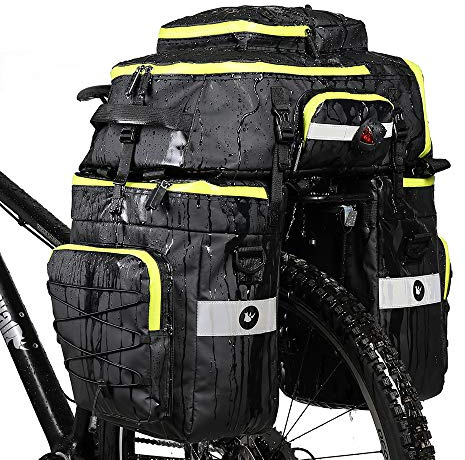 BAIGIO 75L Sacoche Vélo Porte-Bagage Arrière, Sacoche Velo 3 en 1 Étanche, Sac Vélo Grande Capacité avec Couverture Imperméable, Sac à Dos Cycle Pannier pour VTT Electrique Outdoor Voyage Sport, Vert