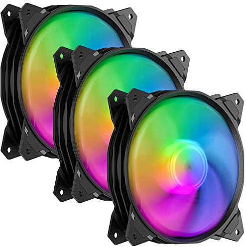upHere 4PIN PWM 120mm Rainbow LED Computer Case PC Cooling Fan Ultra Quiet High Airflow for Computer Case CPU Cooler,PF120CF4-3