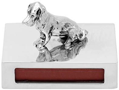 Brillibrum Design Elegant Pewter Matchbox Dachshund Figure with Matchbox Dachshund Made of Metal with Matches (Small), No Engraving