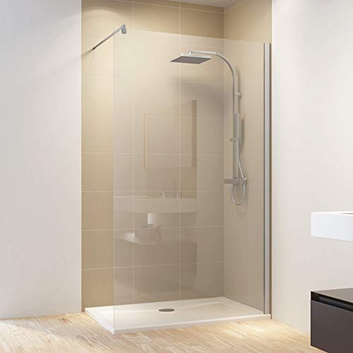 Schulte paroi de douche fixe à l’italienne 140 x 200 cm, profilé aspect chromé, montage gauche droite, verre de sécurité transparent 8 mm anticalcaire, plage de réglage 138.5-140.5 cm sur receveur