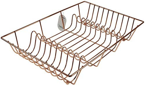 Dish Drainer Chrome Sink Rack Kitchen Cups Plates Bowls Cutlery Mugs Utensils (Copper)