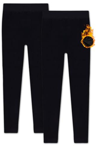 HEATEX Mädchen Thermo Leggings mit Fleece-Futter – Hoher Komfortbund ohne Nähte – Wärmend & Blickdicht für Kalte Jahreszeit (2 Pack) Schwarz 152-164