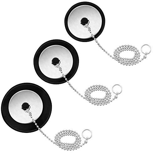 Sandiyago Tappo universale per lavabo da bagno, tappo di scarico in gomma con catena a sfere in acciaio inox da 420 mm, per scarico da 40 mm, 43 mm, 50 mm