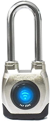 eGeeTouch Cadenas extérieur intelligent 4ème génération, résistant aux intempéries, Bluetooth + NFC (longue manille)