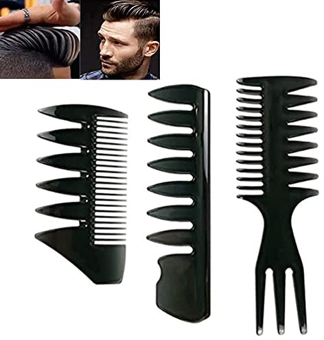 Lanjue 3-Piece Men'S Styling Comb Set, Black, Wide Tooth & Pick | PP Plastic, For Wet Curly Thick Afro Hair, Smooth Rounded Teeth, Easy Clean, Barber and Home Use