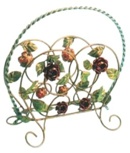 artigianatodaloise Revistero de hierro forjado con rosas y hojas de colores periódicos