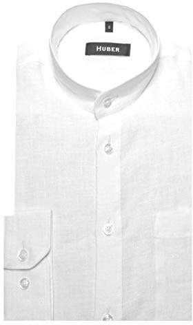 HUBER Stehkragenhemd Leinen Weiss XXL