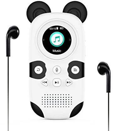 RUIZU 64GB MP3 Player for Kids, Cute Panda Portable Music Player MP3, Child MP3 Player with Bluetooth 5.3, Speaker, FM Radio, Voice Recorder, Alarm Clock, Stopwatch, Pedometer, Support up to 128GB