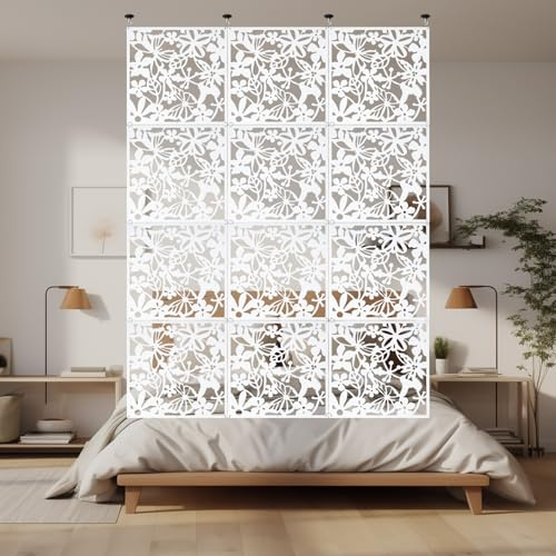 Weißer Raumteiler, 12 Stück/Set, Holz-Kunststoff-Hängetrennwand, hängender Trennwand-Raumteiler, zusammenklappbare Sichtschutz-Raumteiler, Heimwerker-Schlafzimmer-Trennwand-Dekor
