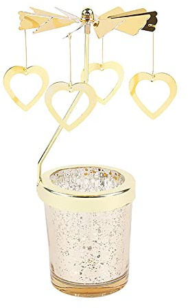 Herz Karussell Kerzenhalter drehbar Teelichthalter, Gold Teelicht Karussell Glas Teelichthalter Schmetterling Kerzenständer Teelichtkarussel Metall Schneeflocke Kerzenständer, Höhe 17.5cm
