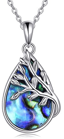 Collar de luna, sol y estrella de AXELUNA, plata de ley 925 con concha de abulón, collar con colgante de luna y sol para mujer y niña, 27.2mm x 14.3mm, 20-inch chain, Plata esterlina, Circón