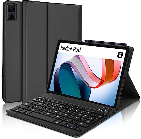 IVEOPPE Xiaomi L83 Redmi Pad Tablet Funda con Teclado, Xiaomi L83 Redmi Pad Tablet Funda Teclado, Teclado Español Ñ QWERTY Bluetooth Desmontable para L83 Redmi Pad 10.61 Pulgadas 2022, Negro