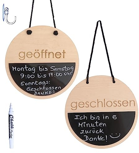 Smile BB Geöffnet Geschlossen Schild, Geschäftszeiten für Läden, Geschäfte, aus Holz mit Saugnapf, öffnungszeiten schild, Stundenpläne im Schaufenster, Open Closed Schild