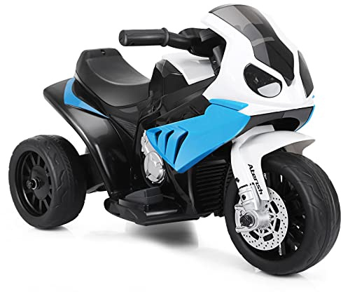 DREAMADE Kinder Elektro Motorrad, 6V Kindermotorrad Elektrisch mit Musik & Licht & Hupe & Stützrädern, 3 km/h, Elektro-Dreirad Elektromotorrad für Kinder 18-36 Monaten (Blau)