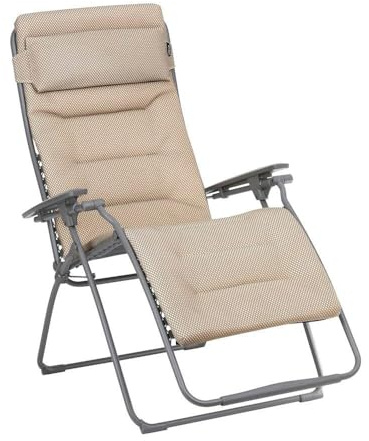 Lafuma MOBILIER - Fauteuil Relax Transat Jardin - Chaise Longue Zéro Gravité XL - Futura XL - Becomfort® - Beige Moka - Fabriqué en France - LFM3131_9935 - Garantie 5 Ans - L.97xl.76xH.123cm