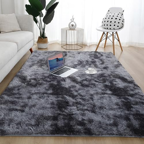 Teppiche Schlafzimmer Wohnzimmer Teppich, Teppiche Gegend Flauschige Teppich Teppiche Shaggy, Großer Teppich Weicher Schlafzimmer Teppich für Deko Flur Läufer Wohnkultur (Dunkelgrau,100*200cm)