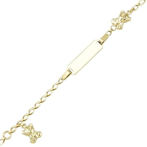 JC Schmuck 585 Gold Baby ID-Armband Kinder Goldarmband mit Bär 12-14 cm I Anker Armband mit Gravur Taufarmband Bärchen Namensarmband I Babyarmband mit Namen I Kinderschmuck made in Germany I 8630