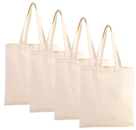 Lunyloer Baumwolltasche, 4 StüCk Baumwollbeutel, Jutebeutel, Tragetasche Stofftasche Einkaufstasche FüR WäSche Sport Shopping Lebensmittel (35x 40 Cm)